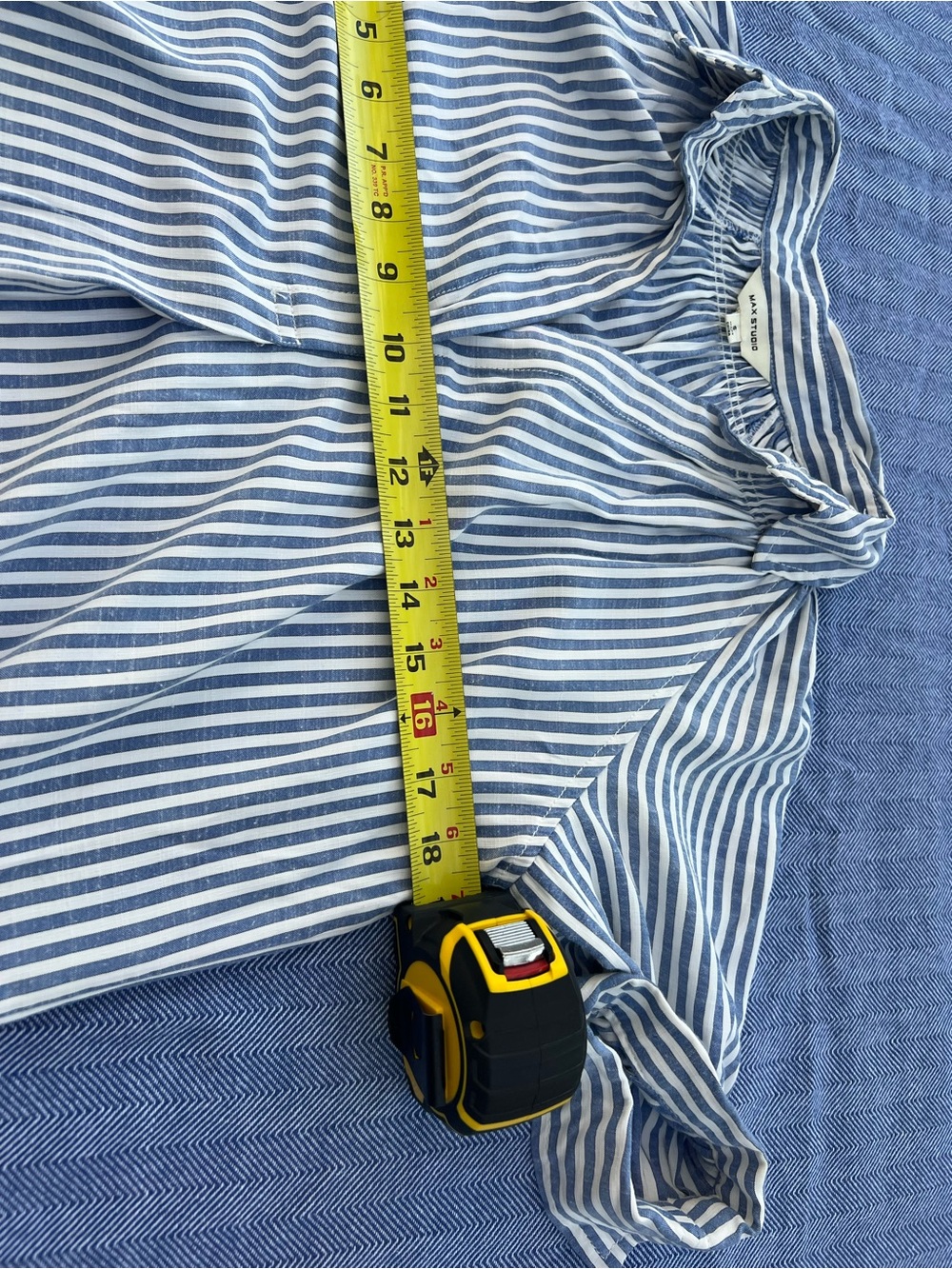 Max Studio Blue & White Vertical Stripe Blouse, Size Small - Picture 4 of 7